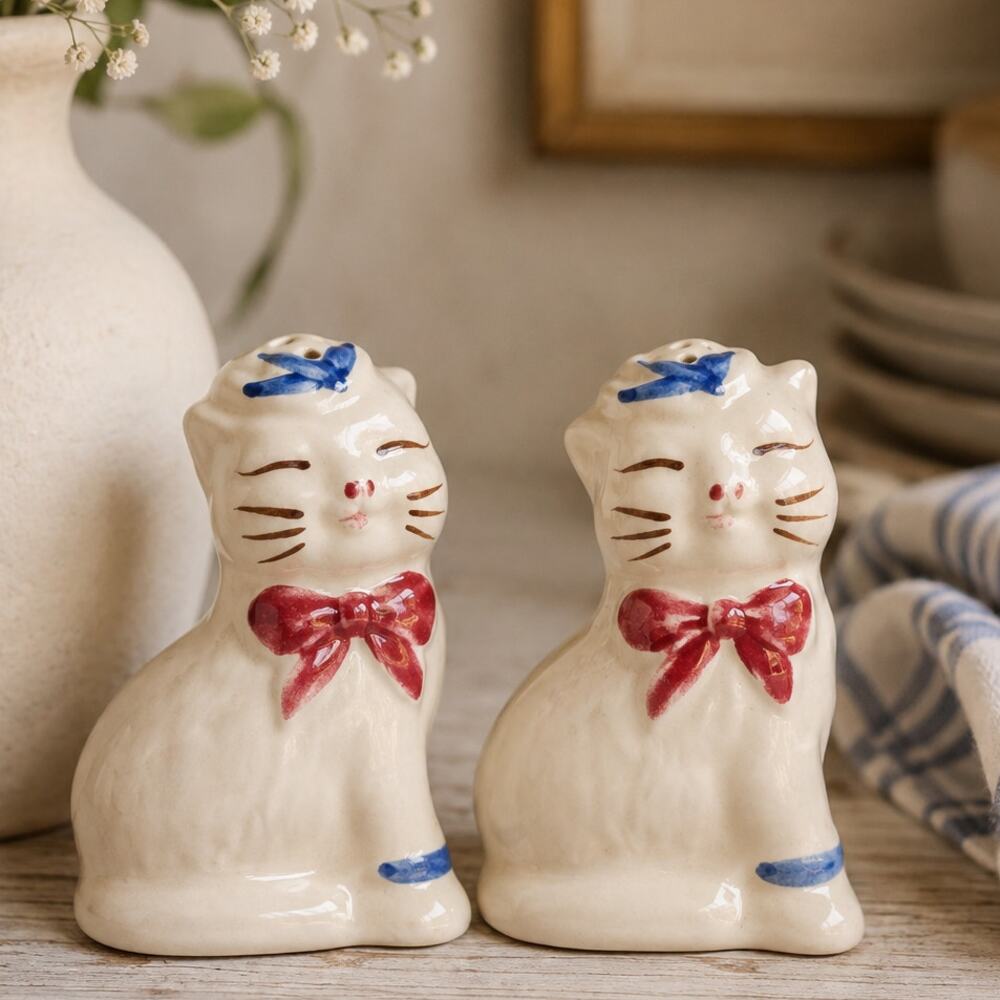 Vintage Shawnee Puss N Boots Cat Salt & Pepper Shakers 1940s 1950s USA